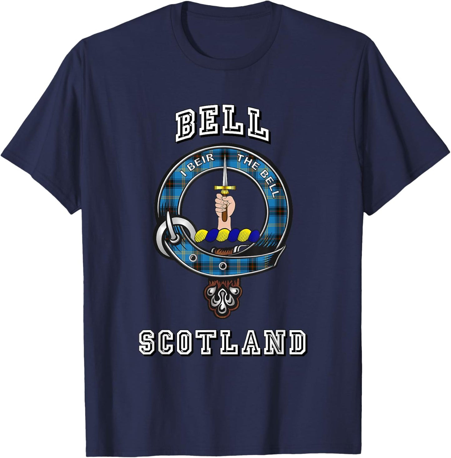 Bell Tartan Clan Badge Athletic Style T-Shirt - T-Shirt | Navy