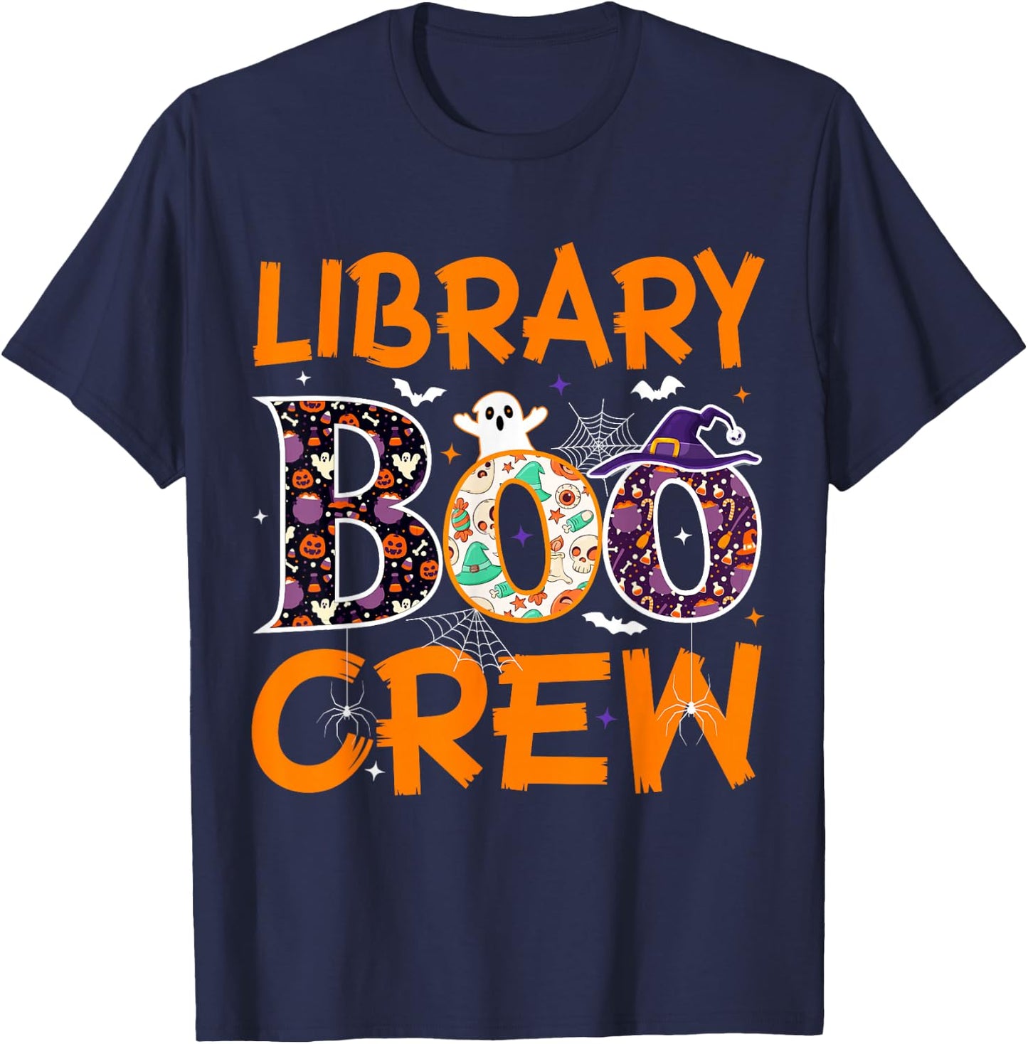 Library Boo Crew Book Lovers Funny Halloween Library Ghost T-Shirt - T-Shirt | Navy
