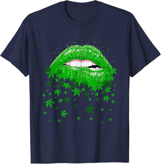 Funny Sexy Lips Cannabis Marijuana Weed Pot Leaf Lover T-Shirt - T-Shirt | Navy