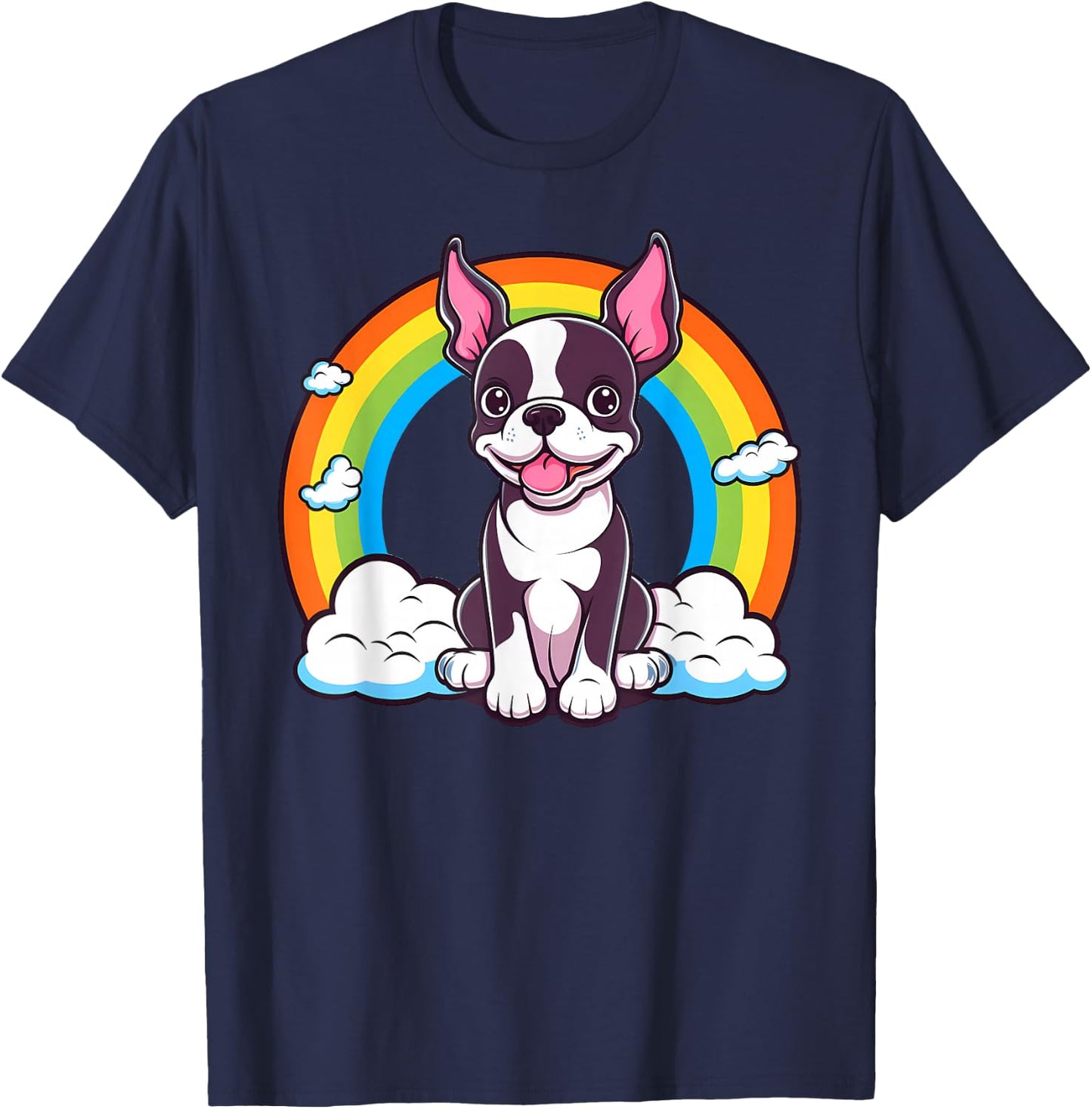 Cute Boston Terrier Rainbow Kawaii Puppy Dog T-Shirt - T-Shirt | Navy