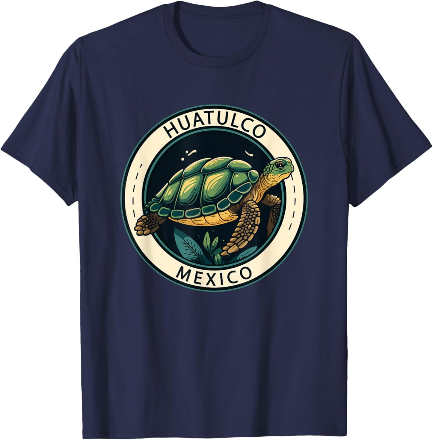 Huatulco Mexico Turtle Illustrated Vintage T-Shirt - T-Shirt | Navy