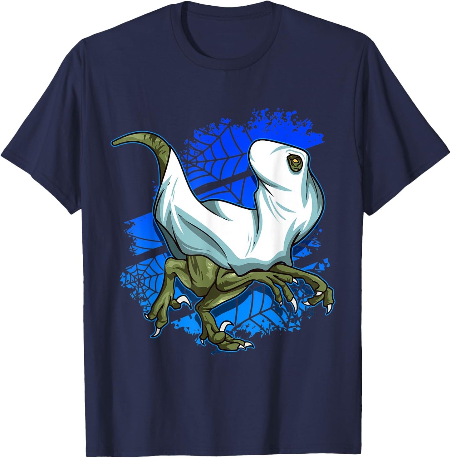 Halloween Dinosaur Costume Funny Running Velociraptor Ghost T-Shirt - T-Shirt | Navy