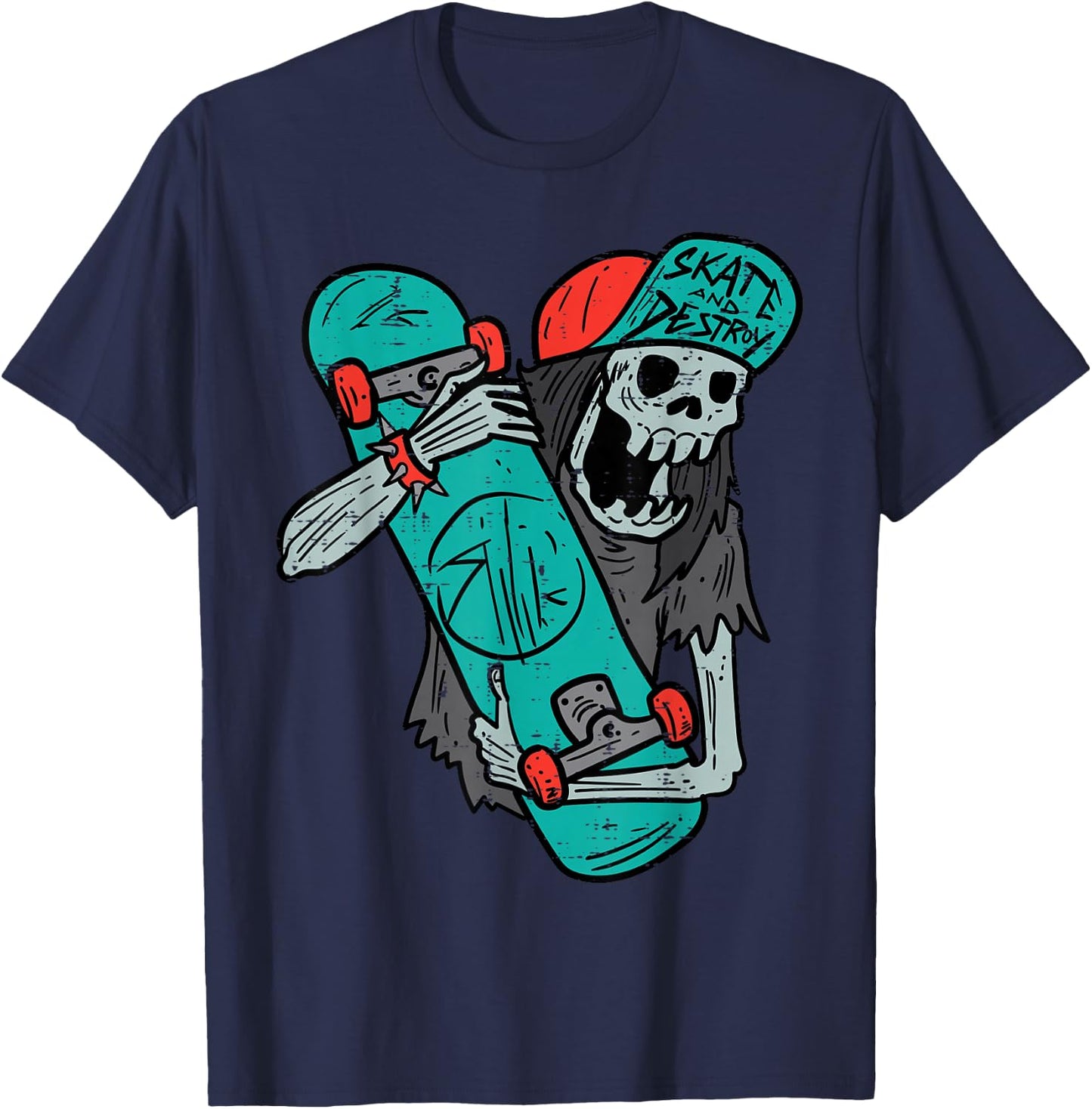 Skater Skeleton Retro VIntage Skateboard Halloween Boys T-Shirt - T-Shirt | Navy
