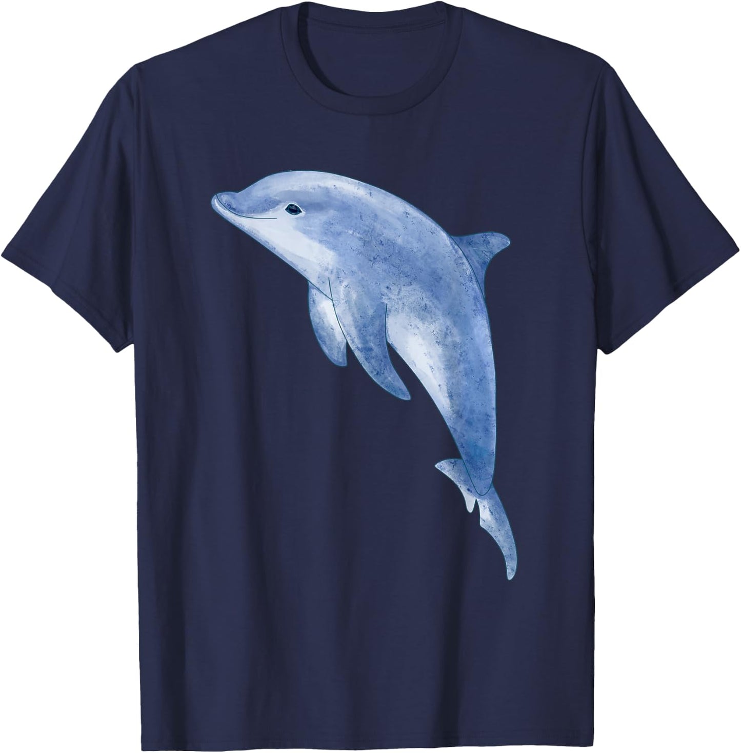 Cute Playful Blue Bottlenose Dolphin Watercolor Artwork T-Shirt - T-Shirt | Navy