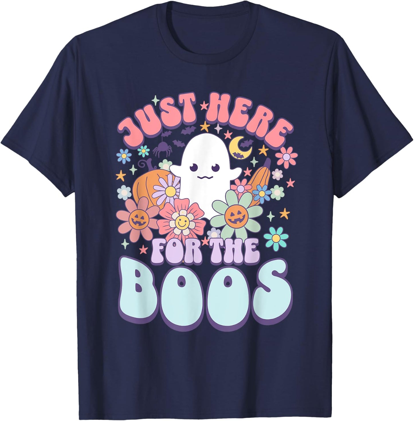 Just Here For The Boos Funny Halloween Cute Ghost Graphic T-Shirt - T-Shirt | Navy