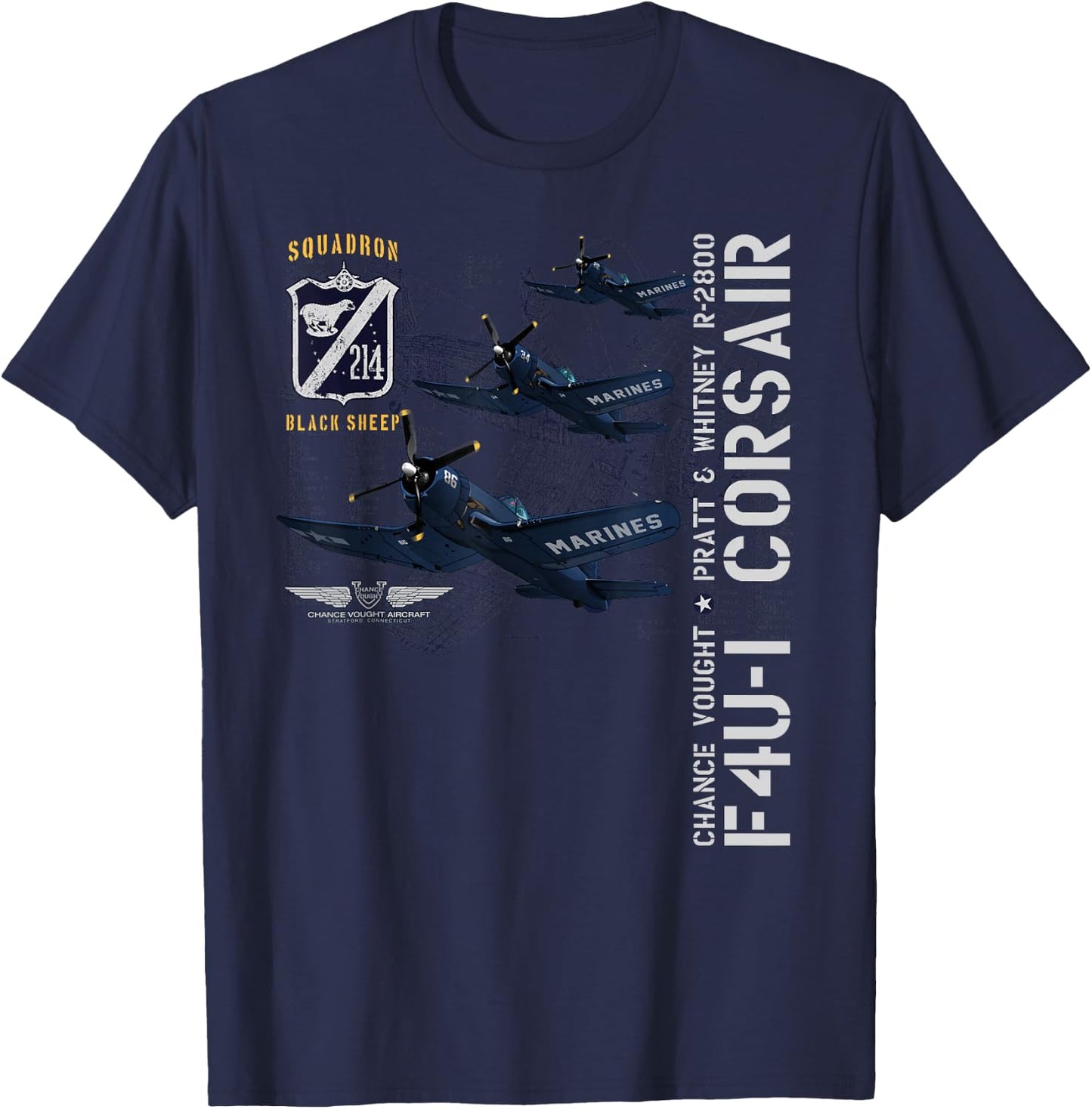 WWII AVIATION APPAREL F4U-1 CORSAIR (214) - -Adults and Kids - Blue - Small T-Shirt - T-Shirt | Navy