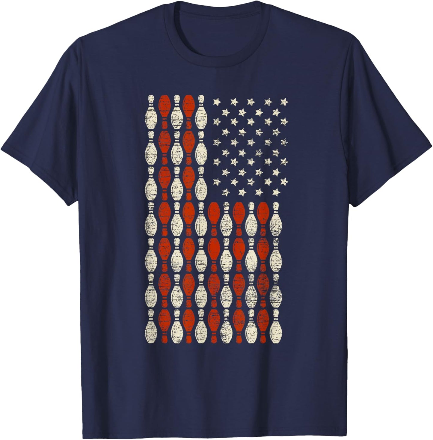 USA Flag Bowling Pin Bowler Gift Bowling T-Shirt - T-Shirt | Navy