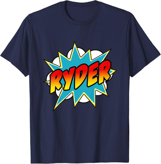 Kids Boys Ryder Name Comic Book Superhero T-Shirt - T-Shirt | Navy