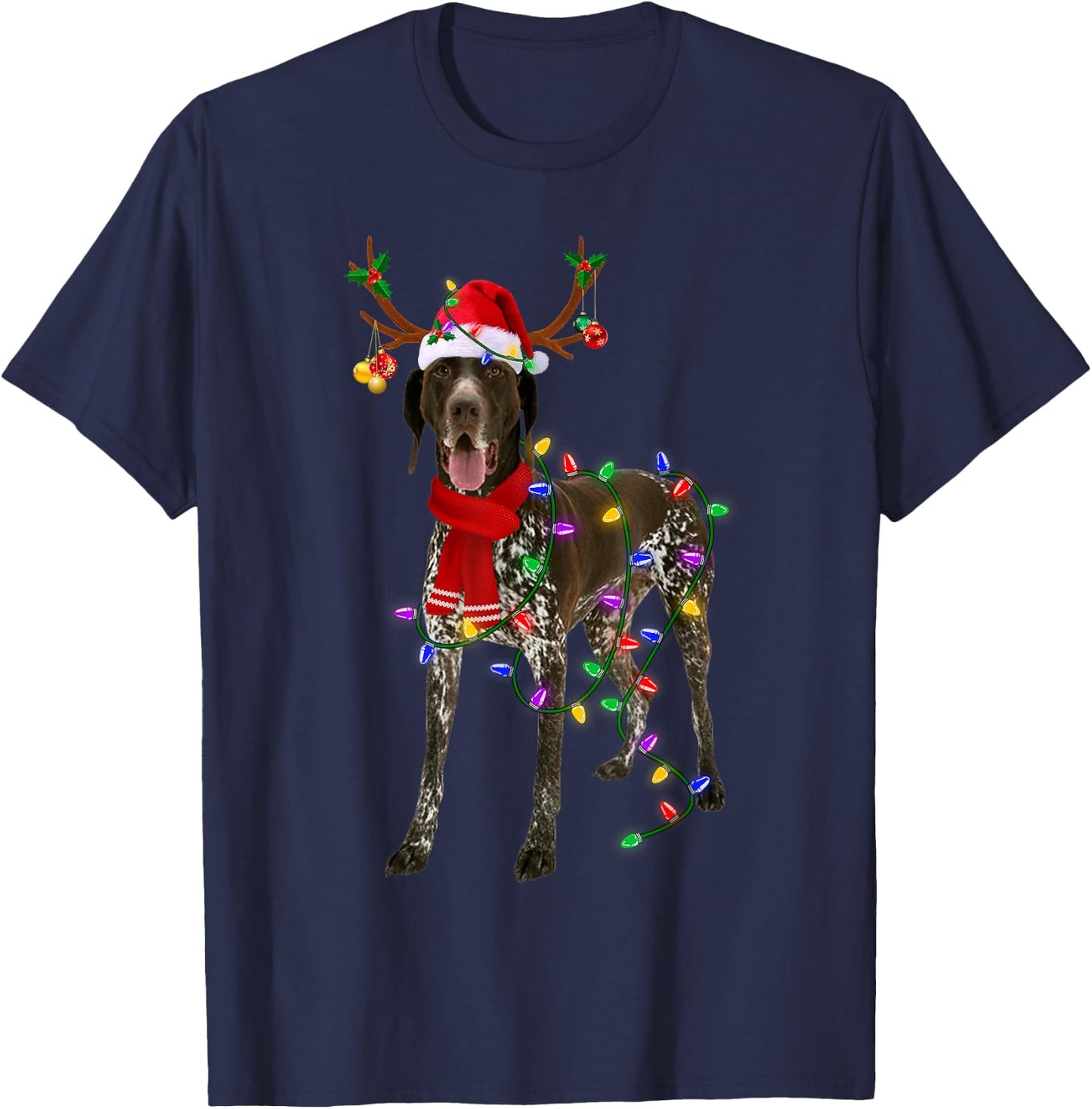 German Shorthaired Pointer Dog Tree Christmas Lights Pajama T-Shirt - T-Shirt | Navy