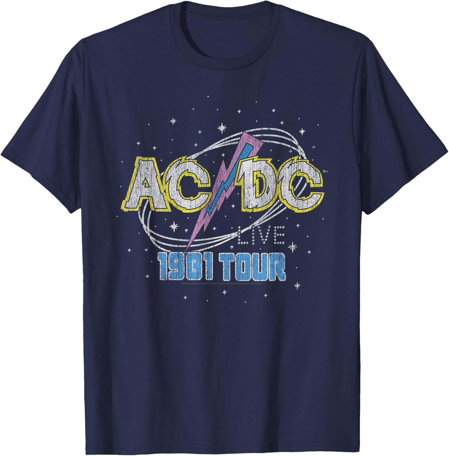 Official AC/DC 1981 Live World Tour Retro Logo T-Shirt - T-Shirt | Navy