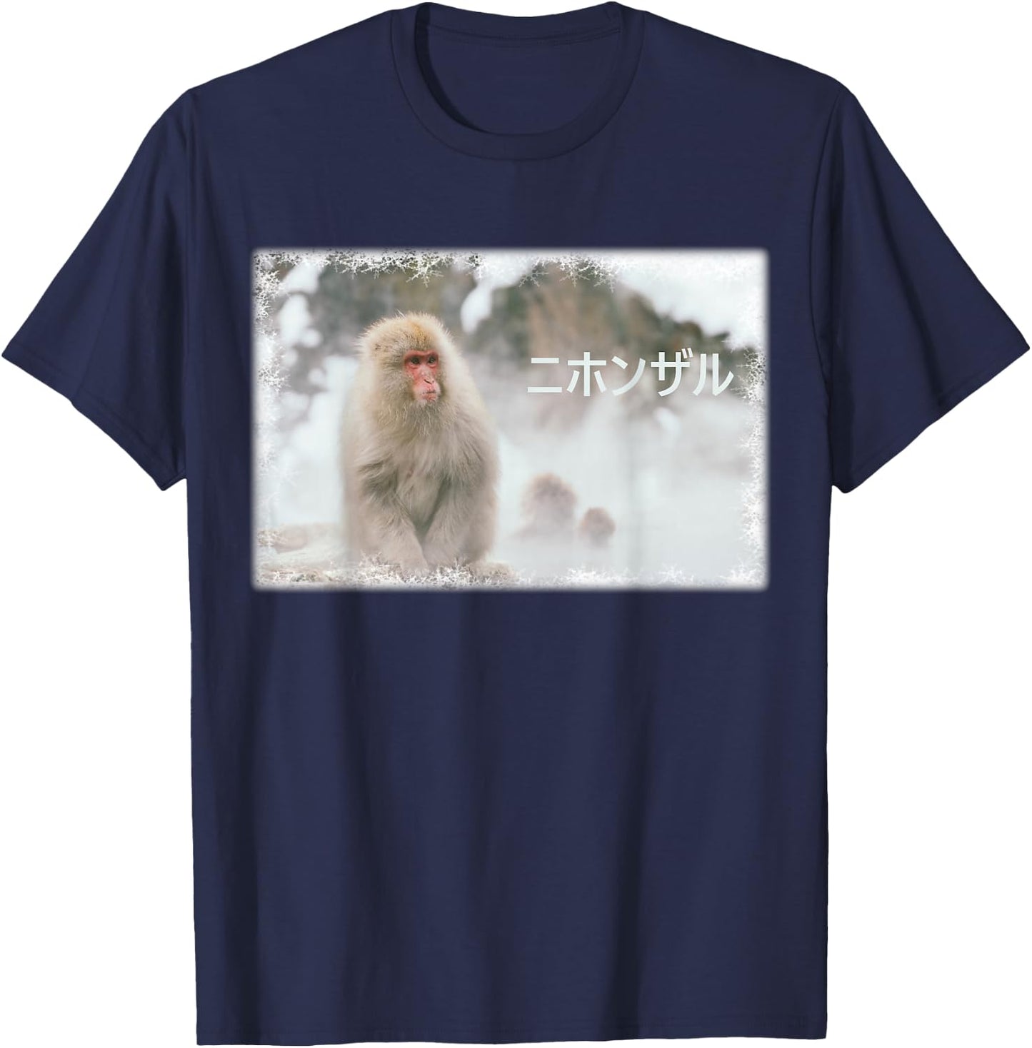 Japanese Macaque Monkey in the Snow Photo T-Shirt - T-Shirt | Navy
