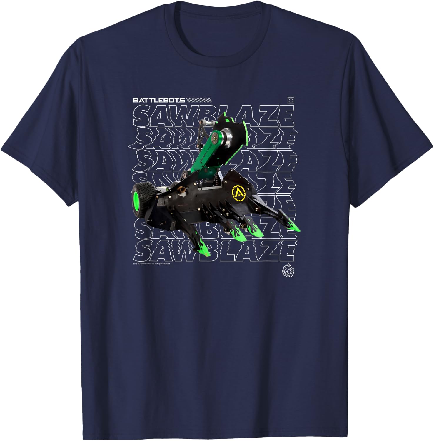 BattleBots SawBlaze Robot Logo Stack T-Shirt - T-Shirt | Navy