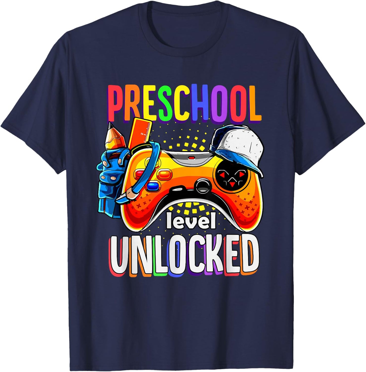 Gamer Back To School Gamepad Preschool Level Unlocked T-Shirt - T-Shirt | Navy