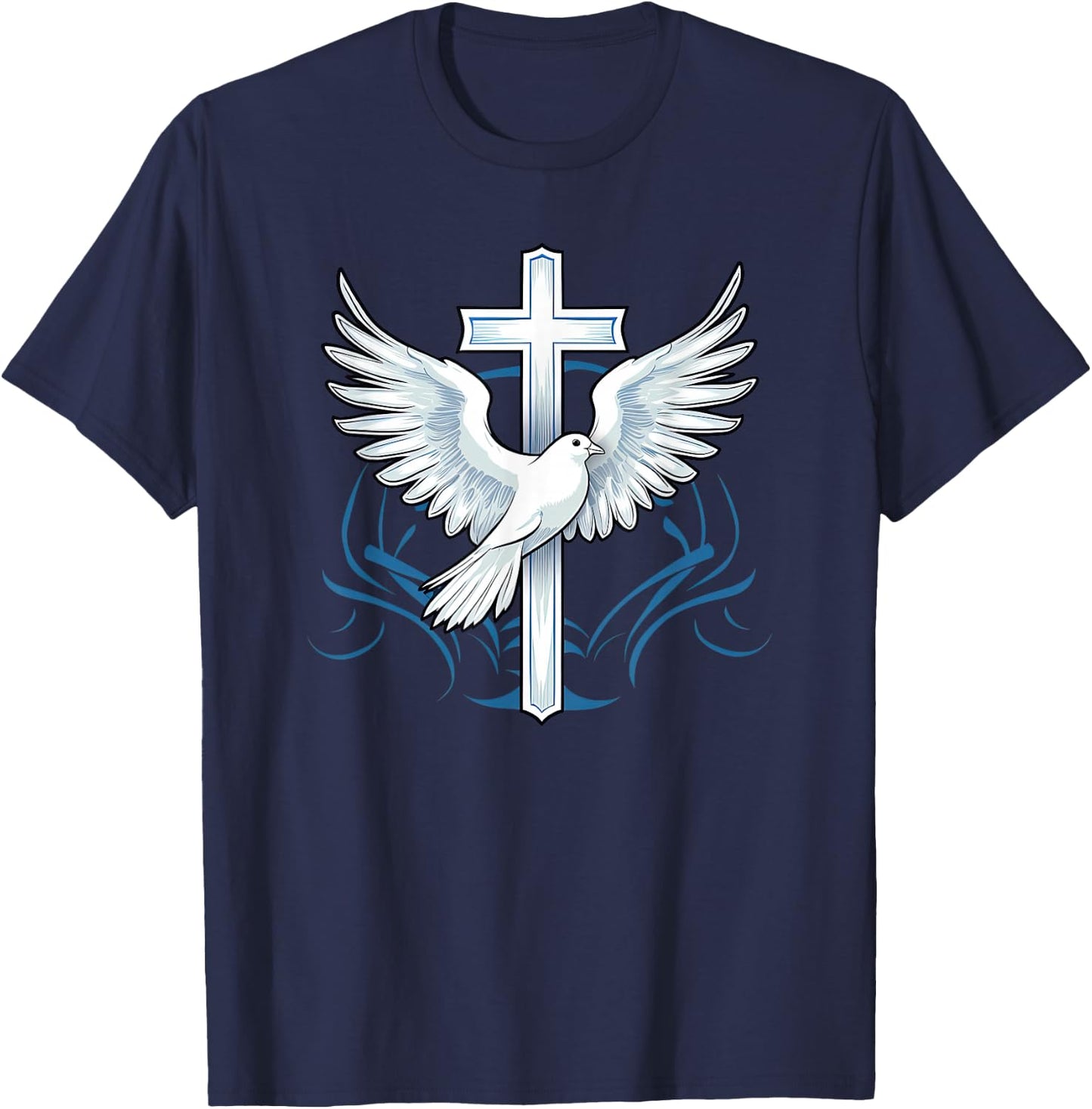 Holy Spirit Dove Praise Jesus Baptism of Jesus Cross T-Shirt - T-Shirt | Navy