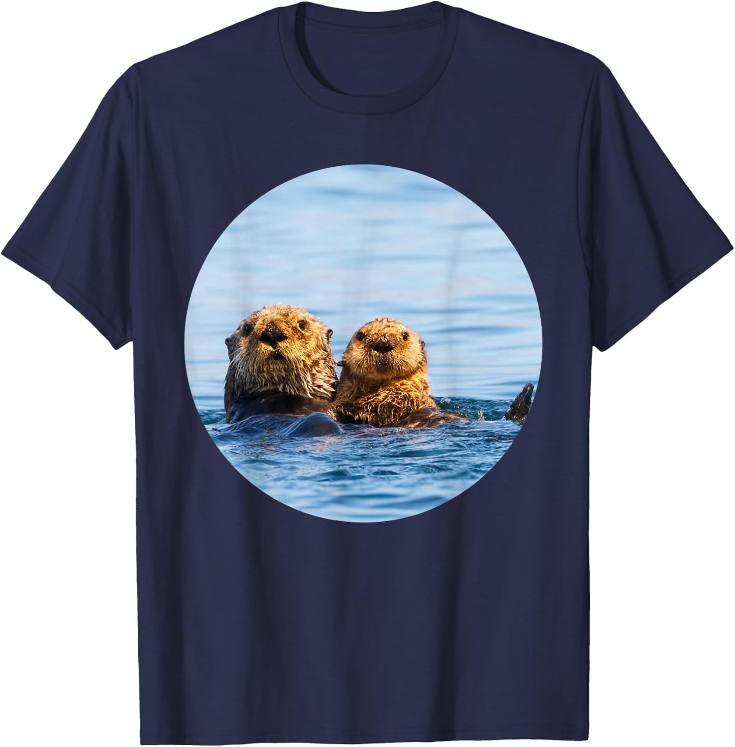 Cute Mom and Baby Sea Otter Swimming Seaotters T-Shirt - T-Shirt | Navy