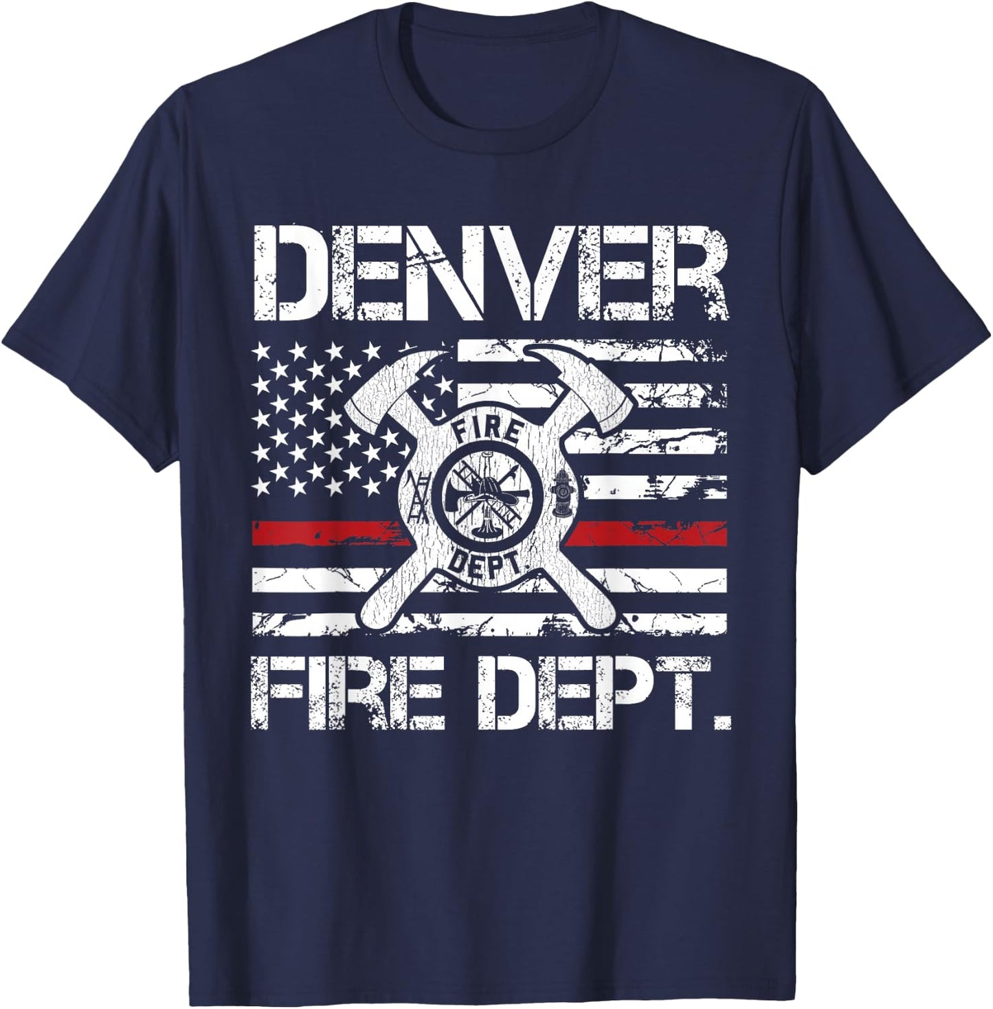 Denver Colorado Fire Department Thin Red Line Logo T-Shirt - T-Shirt | Navy