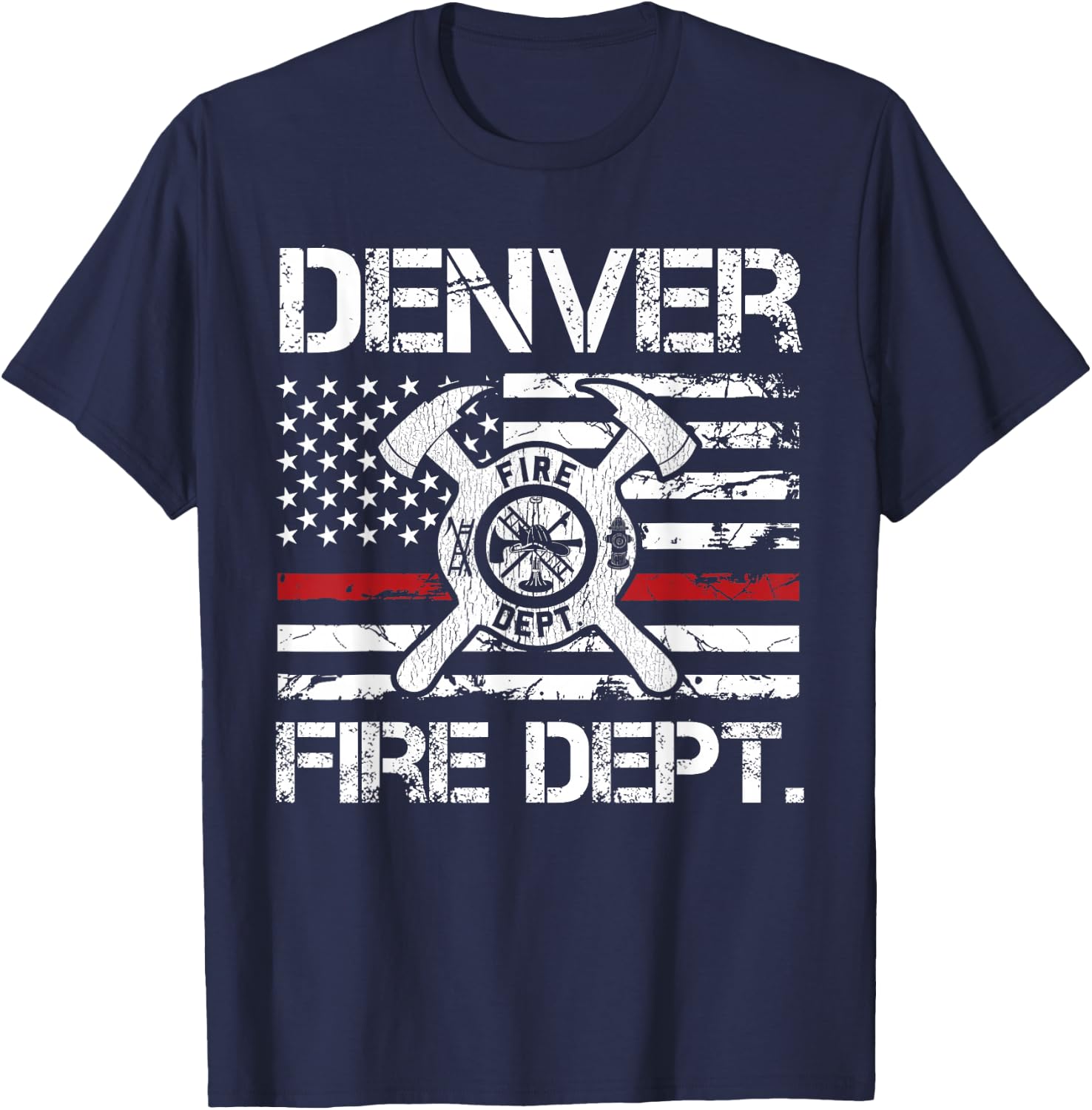 Denver Colorado Fire Department Thin Red Line Logo T-Shirt - T-Shirt | Navy