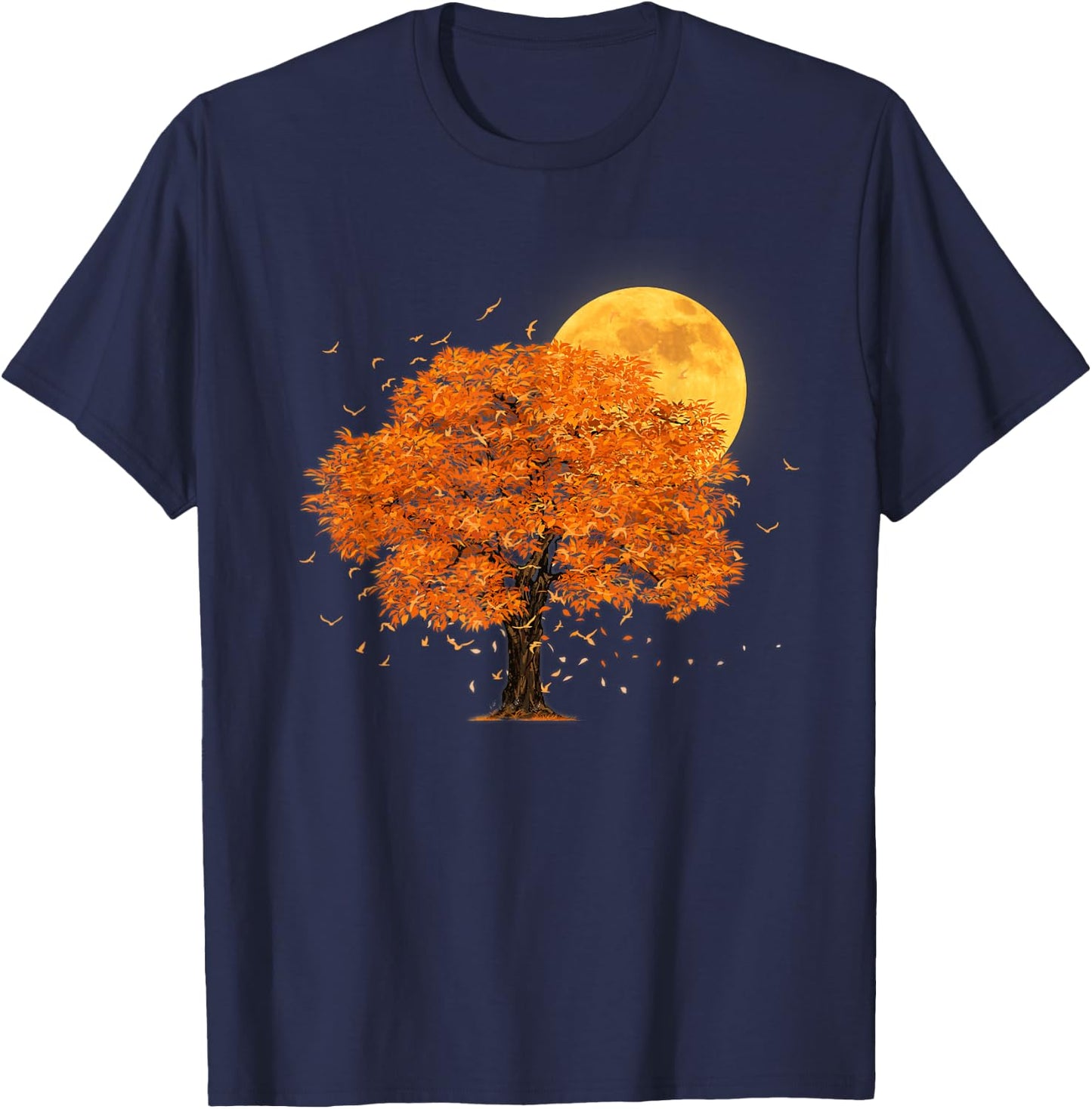 Full Moon Flock Of Birds Tree Outdoor Wildlife Nature Forest T-Shirt - T-Shirt | Navy