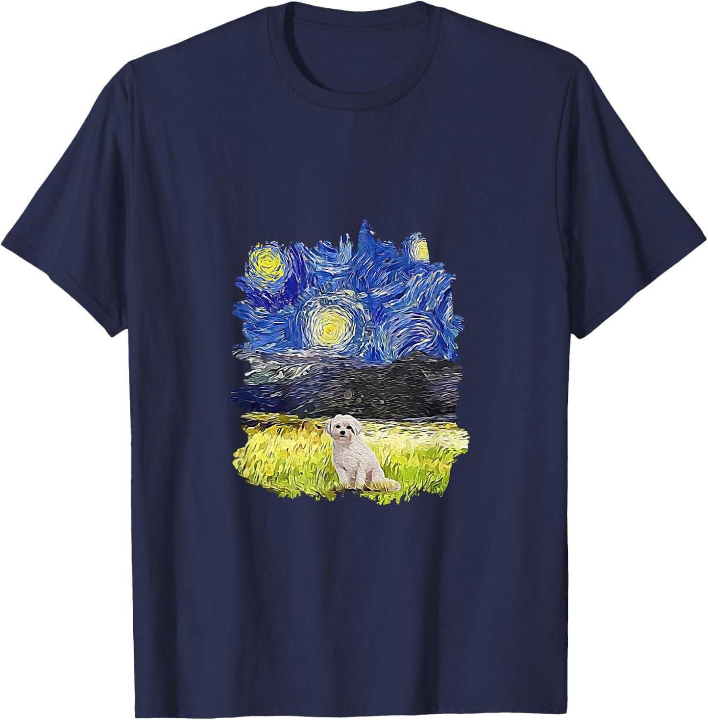 Starry Night Impressionist - Dog Art Coton de Tulear Women Kids T-Shirt - T-Shirt | Navy