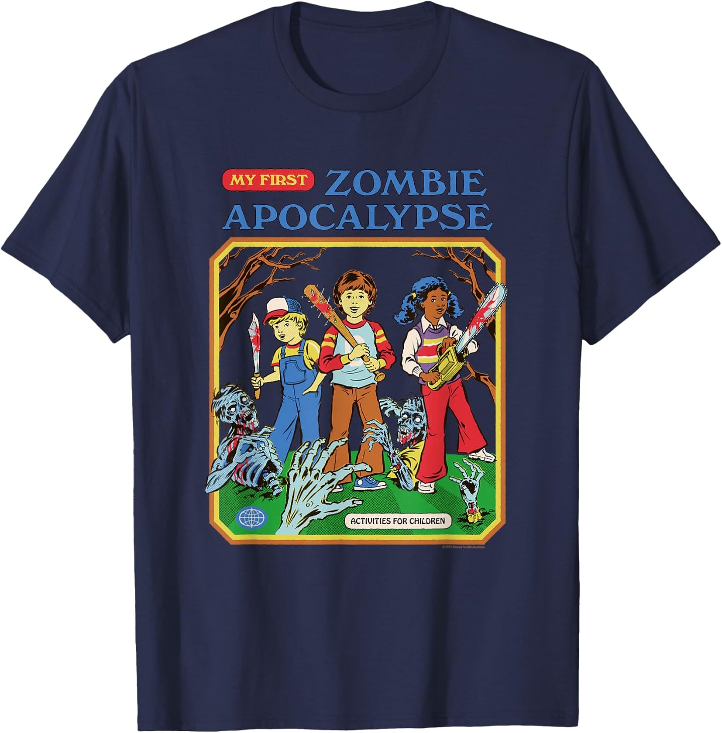 Steven Rhodes My First Zombie Apocalypse Retro Dark Humor T-Shirt - T-Shirt | Navy