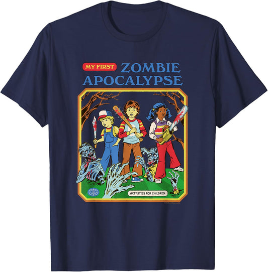 Steven Rhodes My First Zombie Apocalypse Retro Dark Humor T-Shirt - T-Shirt | Navy