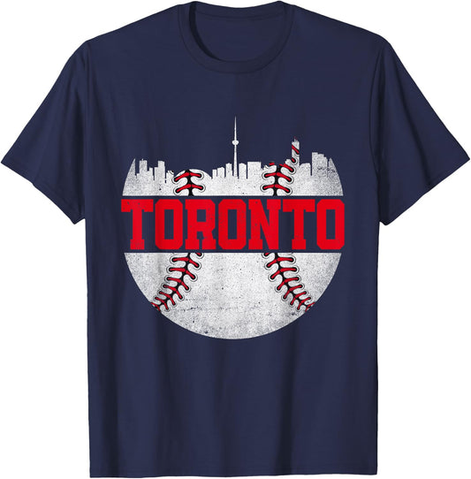 Toronto Baseball Cityscape Distressed Graphic Men Women T-Shirt - T-Shirt | Navy
