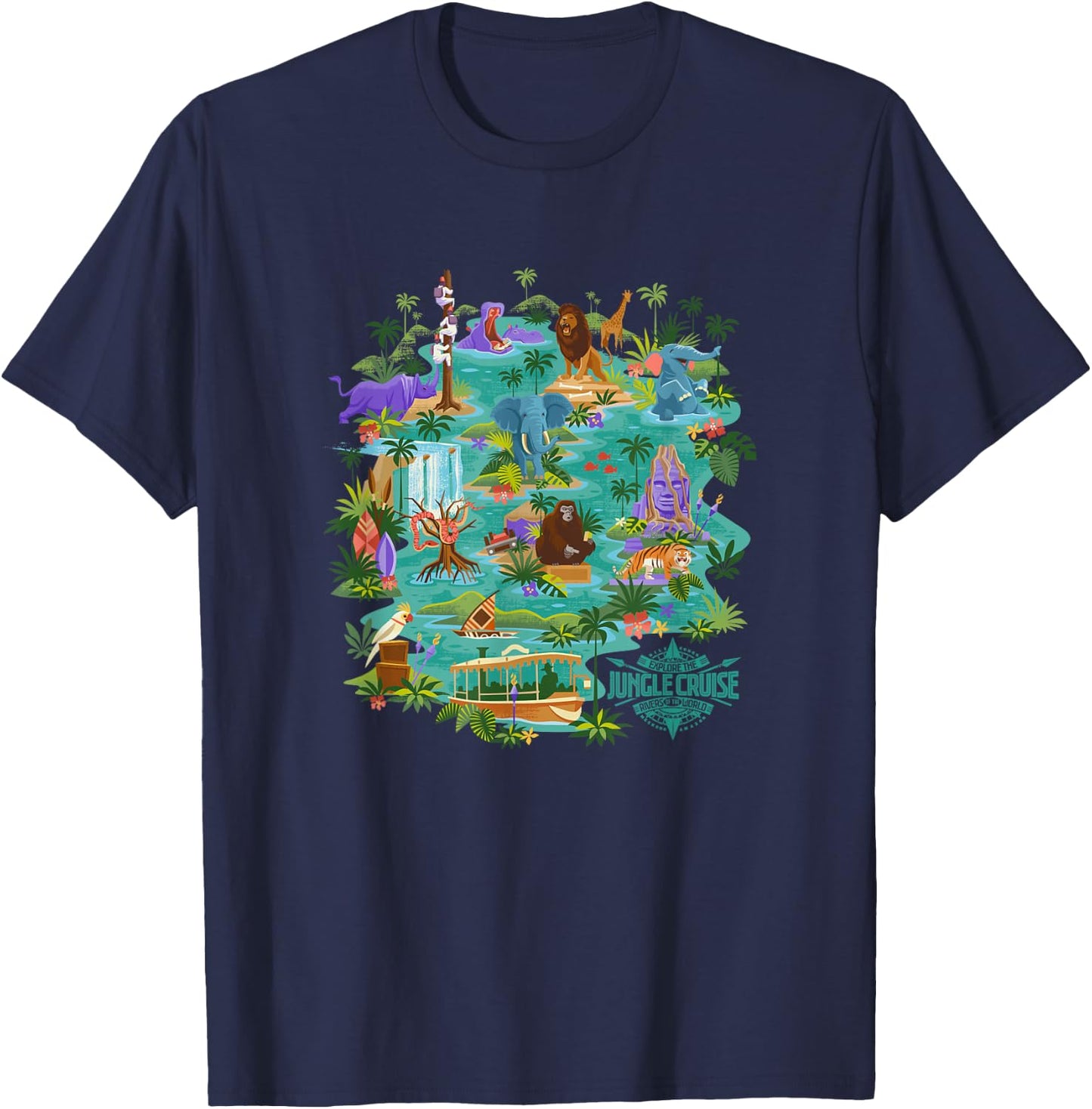 Disney Jungle Cruise Explore The Rivers Of The World Map T-Shirt - T-Shirt | Navy