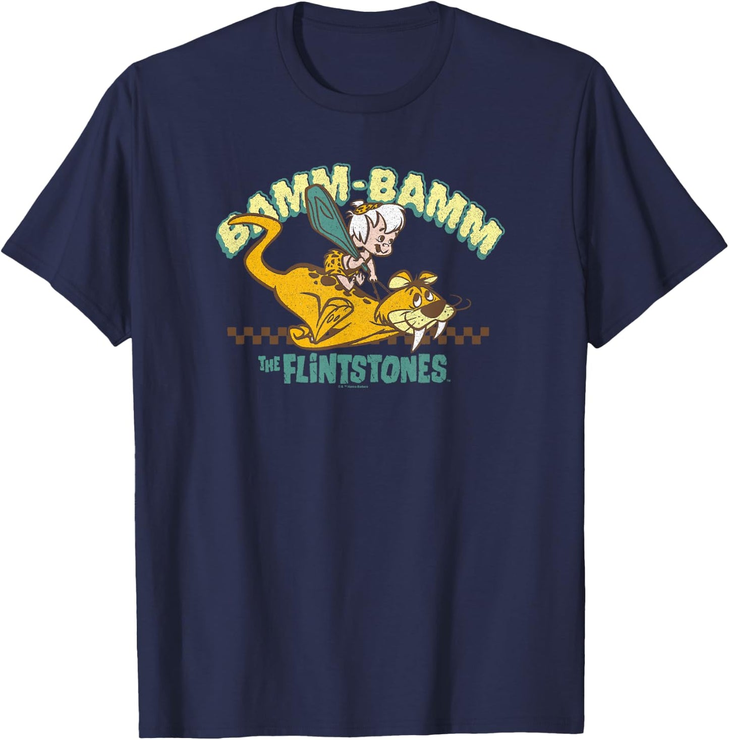 The Flintstones Bamm-Bamm Riding Baby Puss Distressed T-Shirt - T-Shirt | Navy