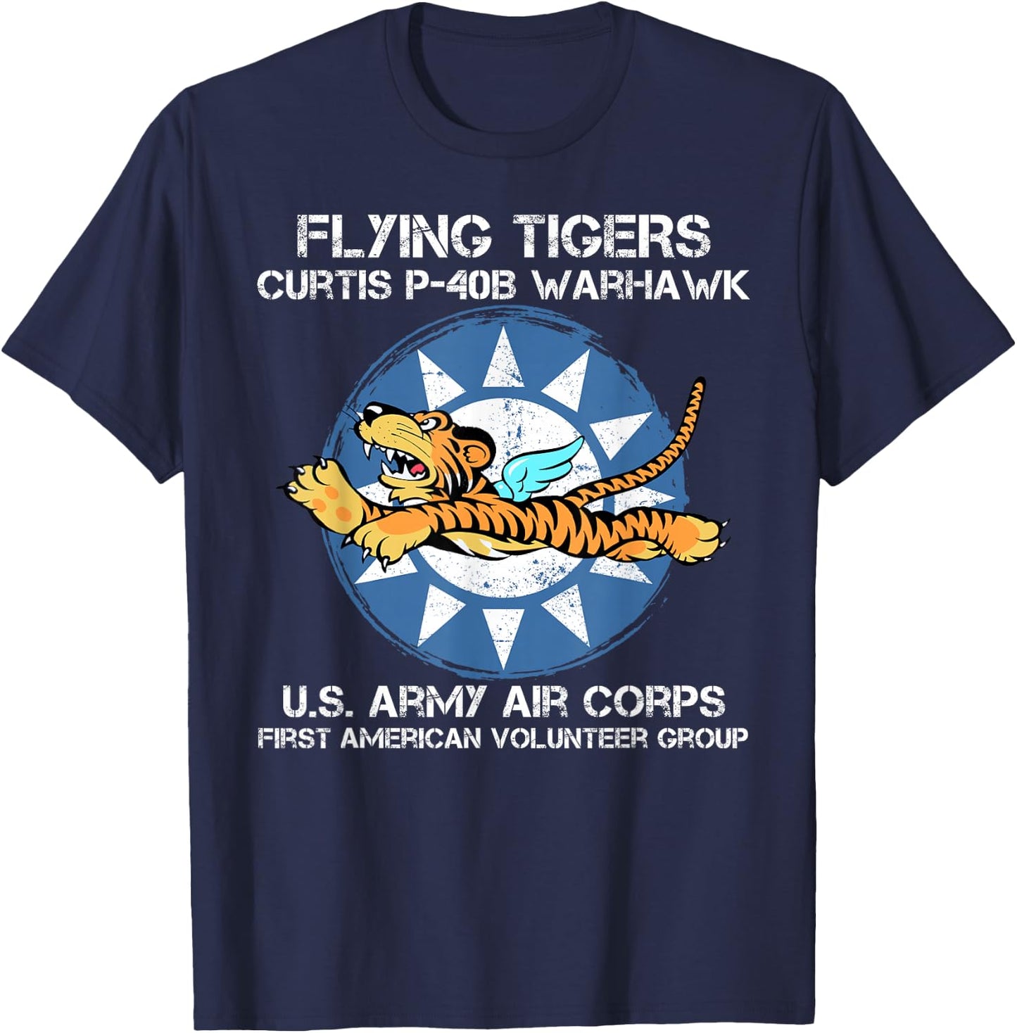 Flying Tigers Curtis P-40B Warhawk World War 2 Airplane T-Shirt - T-Shirt | Navy