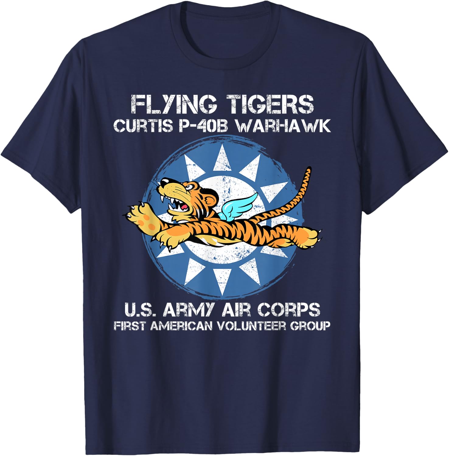 Flying Tigers Curtis P-40B Warhawk World War 2 Airplane T-Shirt - T-Shirt | Navy