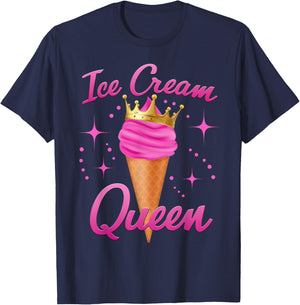 Ice Cream Queen Cute Summer Squad Sparkle Birthday Girl T-Shirt - T-Shirt | Navy