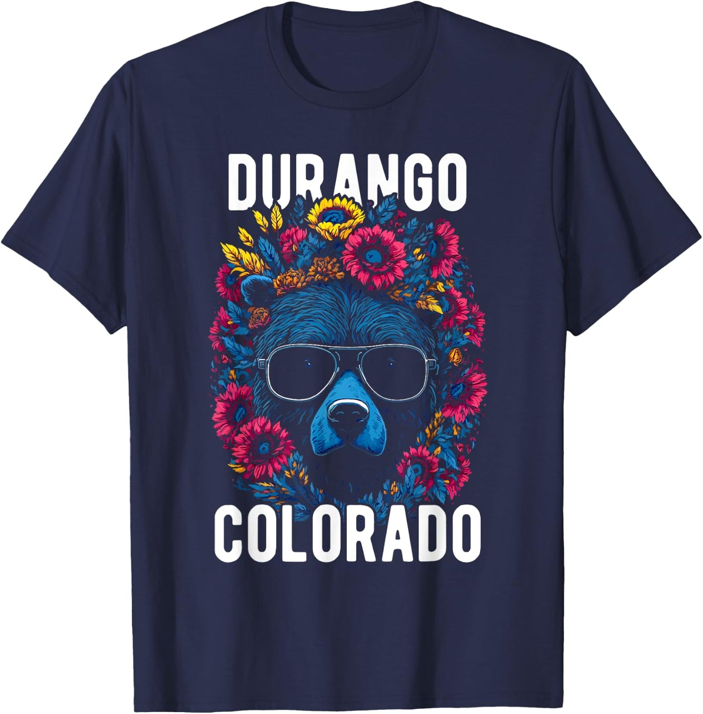 Durango Colorado USA Fun Bear with Flowers Design T-Shirt - T-Shirt | Navy