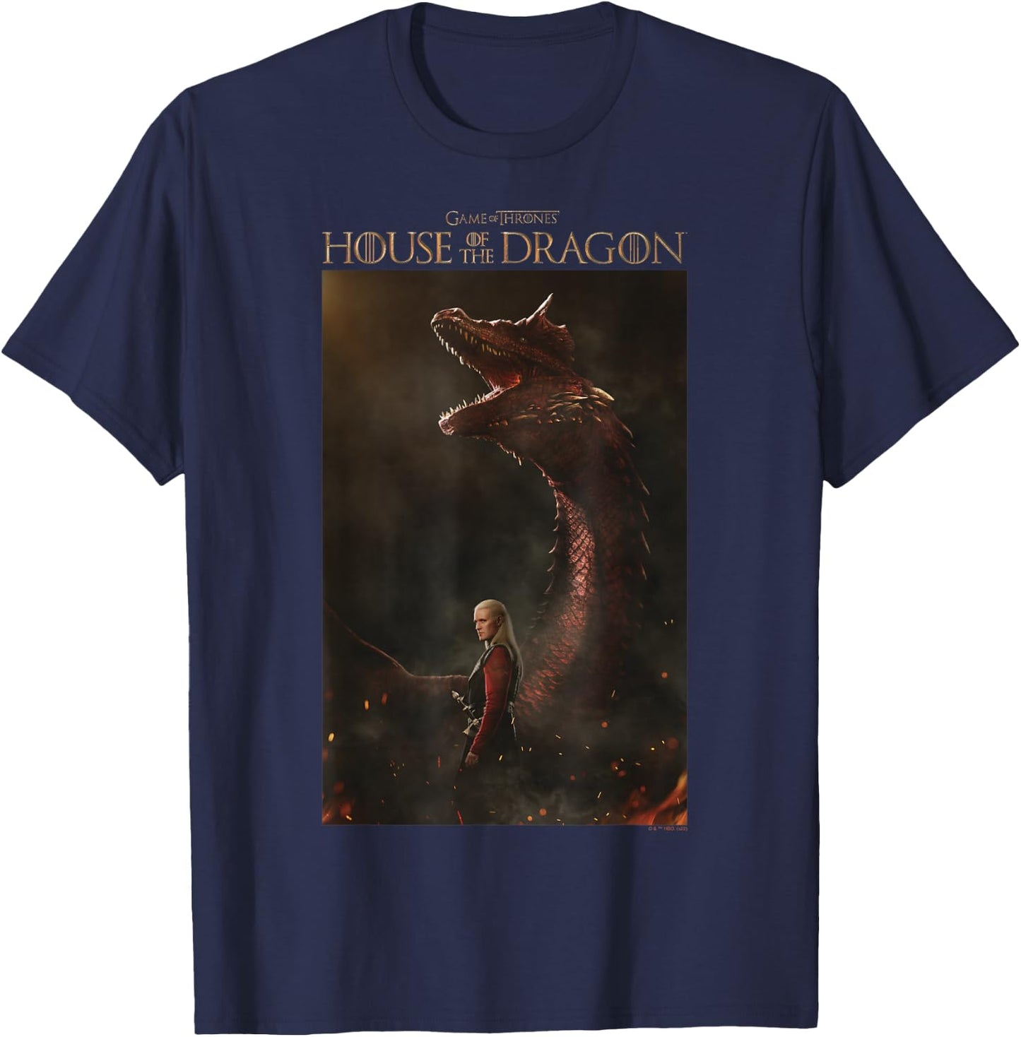 House of the Dragon Daemon & Caraxes Poster T-Shirt - T-Shirt | Navy