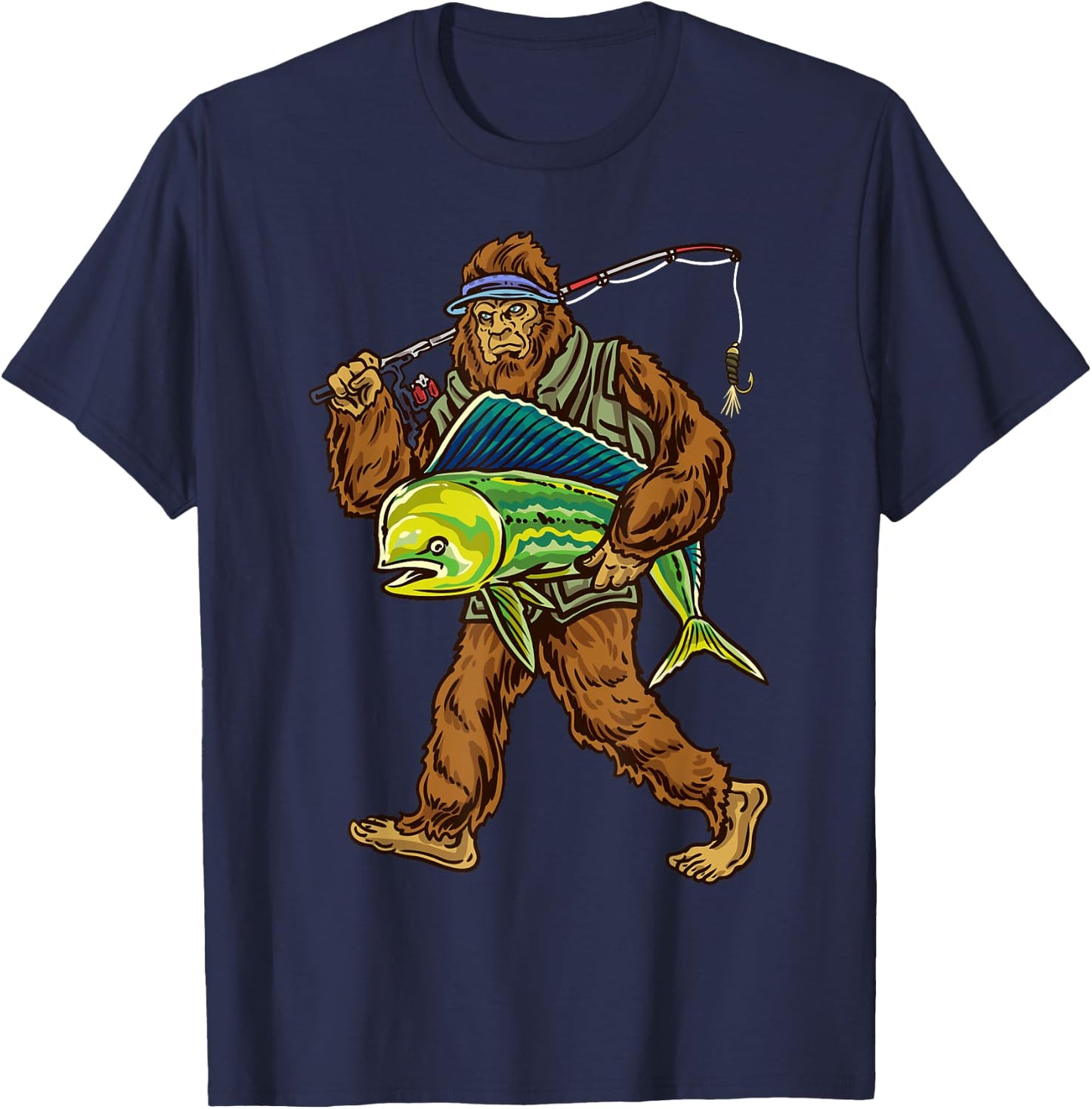Mahi Fishing Bigfoot Ocean Dorado Fisherman T-Shirt - T-Shirt | Navy
