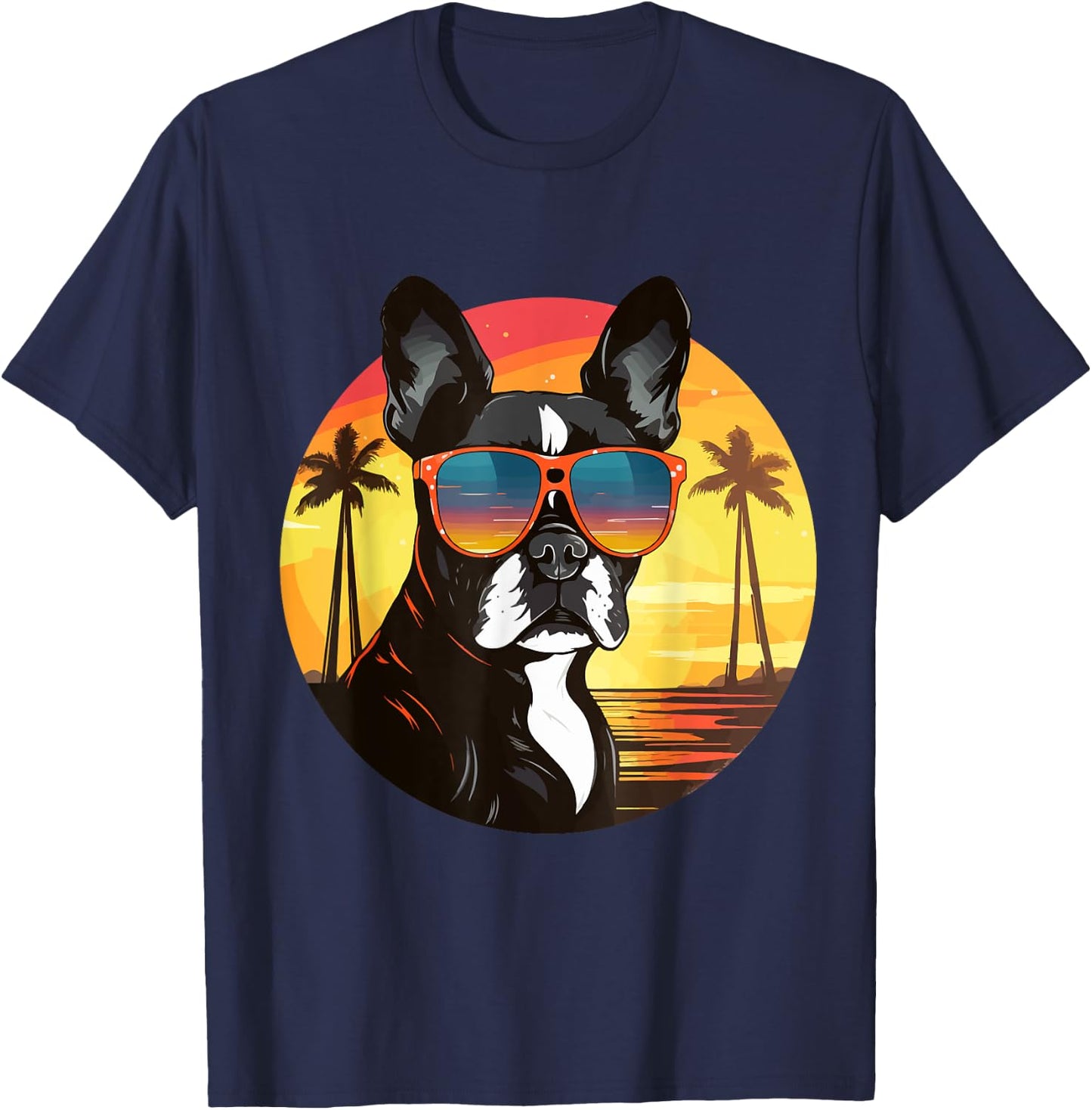 Boston Terrier Bostie Dog Breed Pet with Sunglasses Women Kids T-Shirt - T-Shirt | Navy