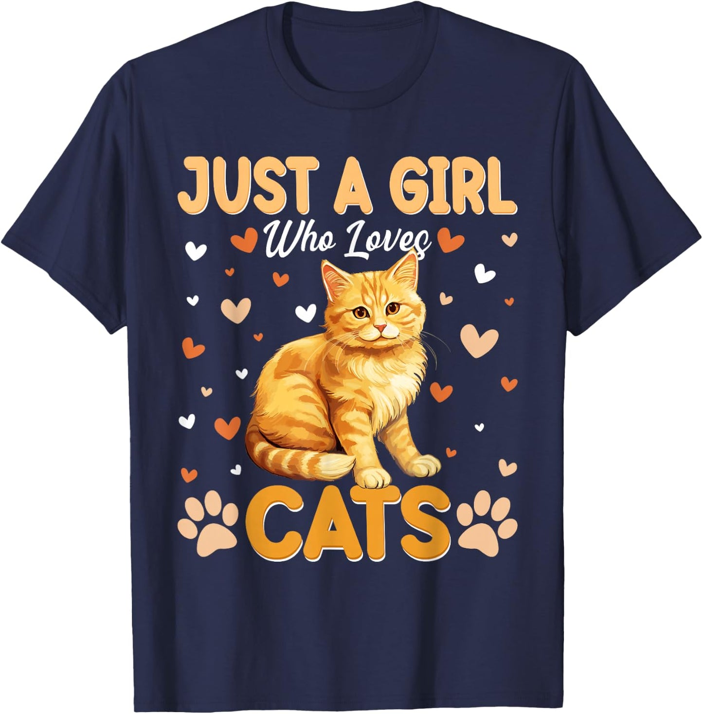 Just A Girl Who Loves Cats Women and Girls T-Shirt - T-Shirt | Navy