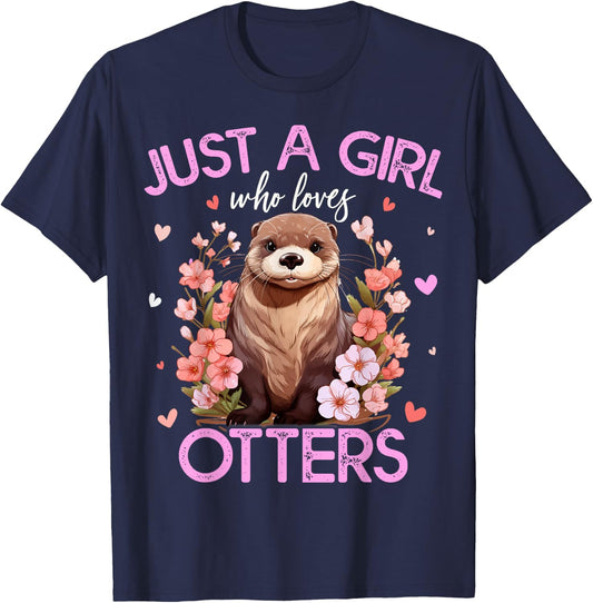 Just A Girl Who Loves Otters Girls T-Shirt - T-Shirt | Navy