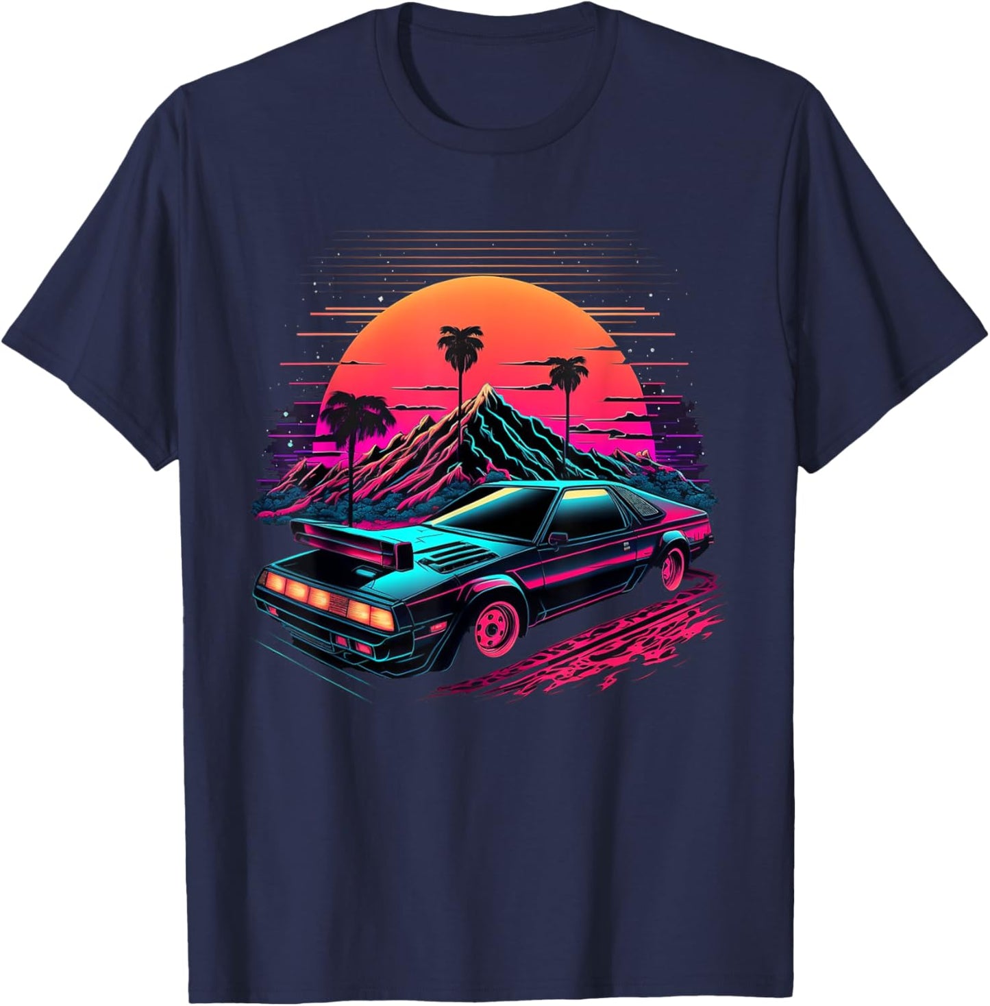 Japanese Retro Futuristic Synthwave Car Racing JDM Tuning T-Shirt - T-Shirt | Navy