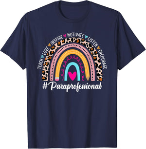 Paraprofessional Shirts Leopard Rainbow 100 Days Of School T-Shirt - T-Shirt | Navy