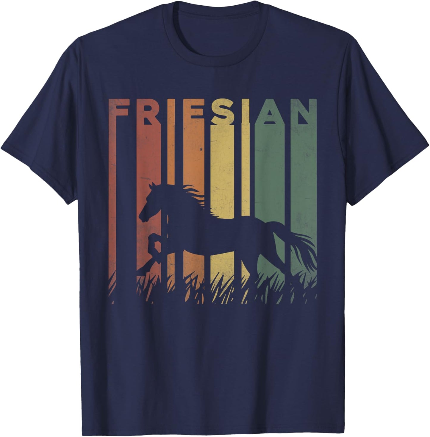 Friesian Horse Lover Retro Friesian Horse Owner Equestrian T-Shirt - T-Shirt | Navy