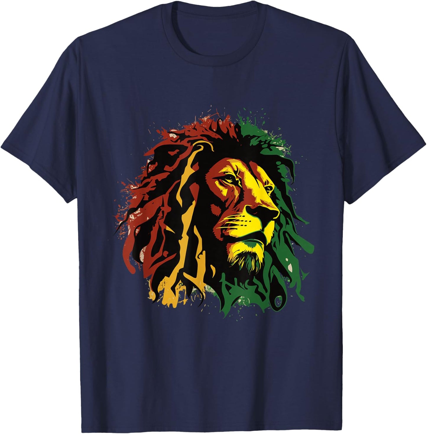 Jamaican Lion Jamaican Rasta Flag Lion of Judah Reggae Music T-Shirt - T-Shirt | Navy