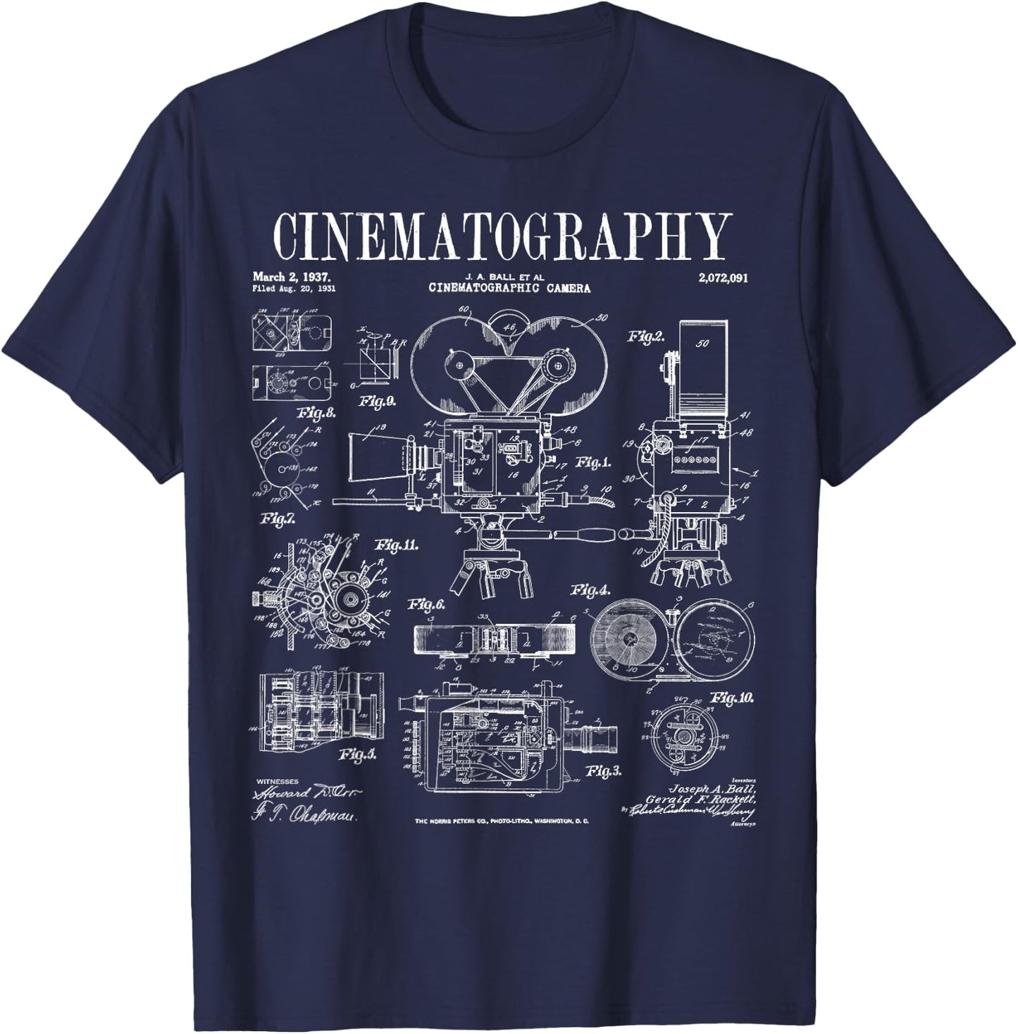 Cinematography Movie Film Camera Vintage Patent Print T-Shirt - T-Shirt | Navy
