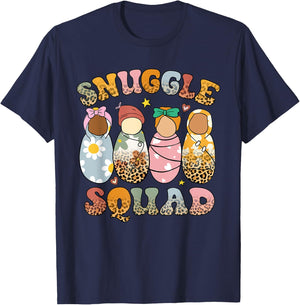 Retro Groovy Snuggle Squad Leopard Babies NICU Nurse T-Shirt - T-Shirt | Navy