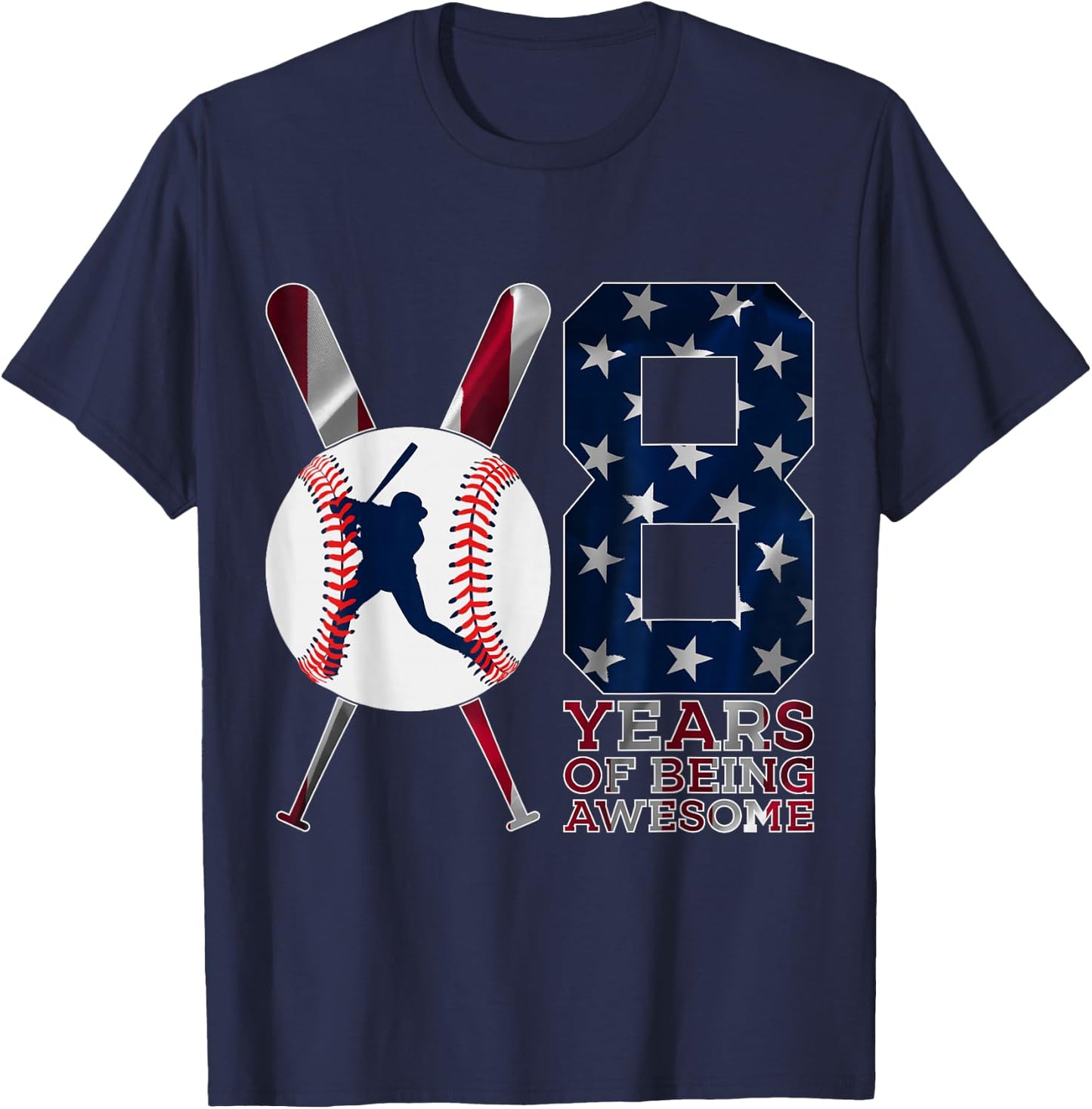 8 Years of Being Awesome Baseball 8TH Birthday T-Shirt - T-Shirt | Navy