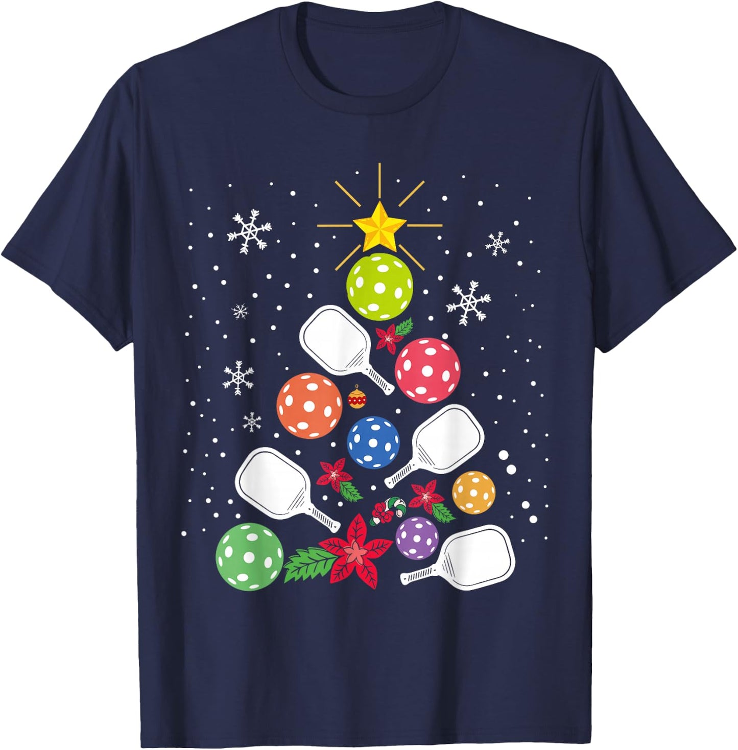 Pickleball Christmas Tree Santa Pickleball X-mas Lights T-Shirt - T-Shirt | Navy