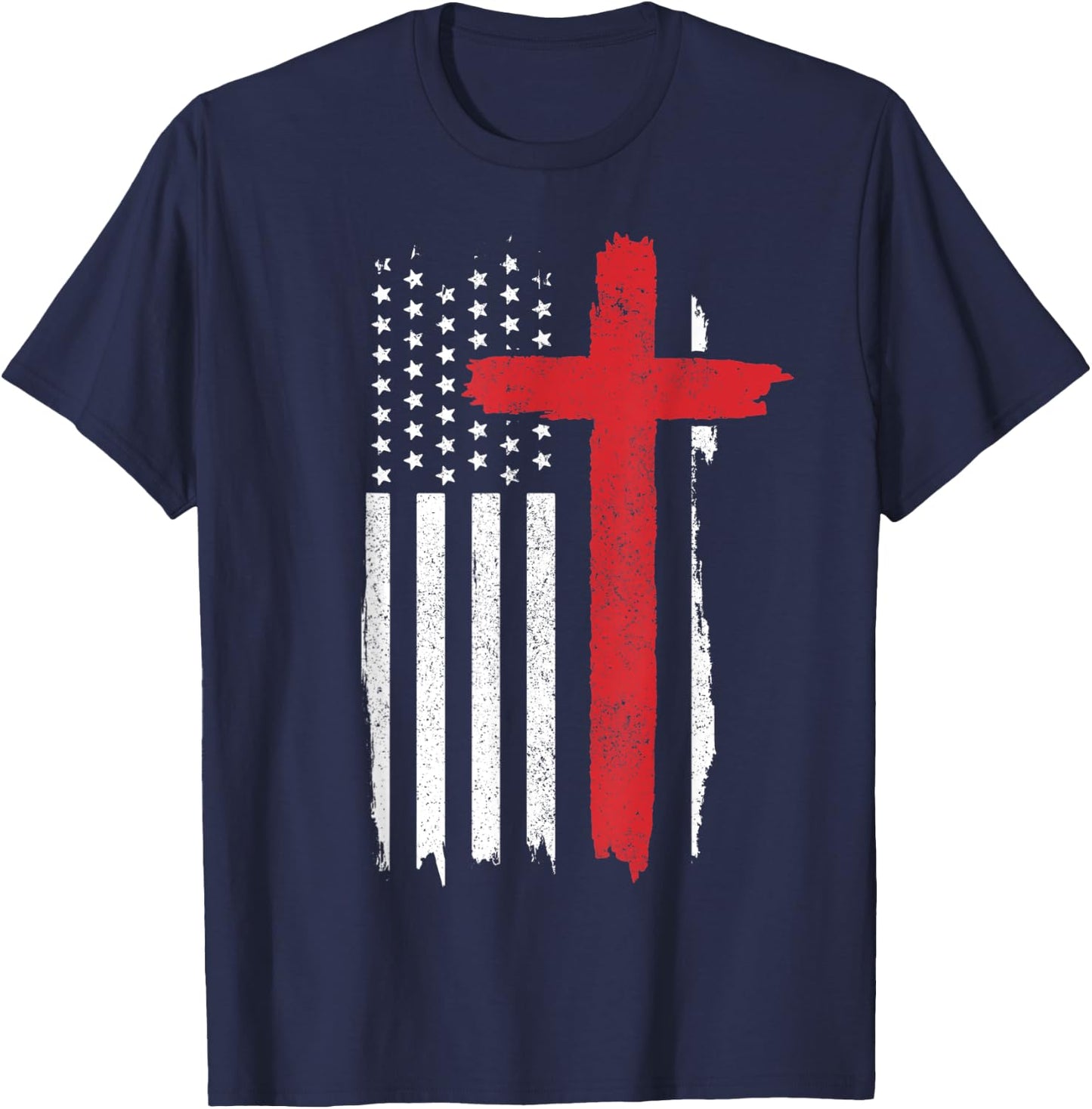 Patriotic Christian American Flag Cross Jesus Religious Men T-Shirt - T-Shirt | Navy