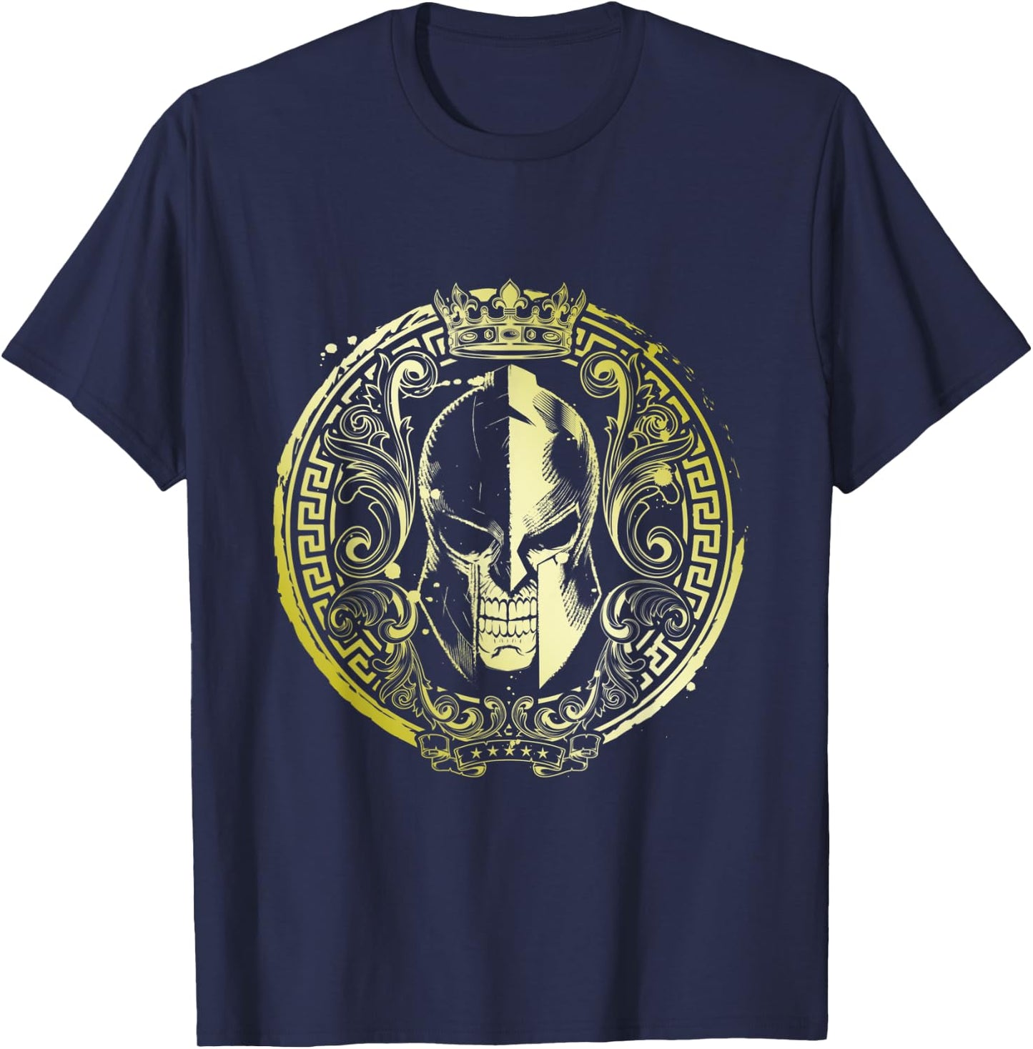 Spartan Helmet Gold Greek Warrior | Workout Mma Fitness Gym T-Shirt - T-Shirt | Navy