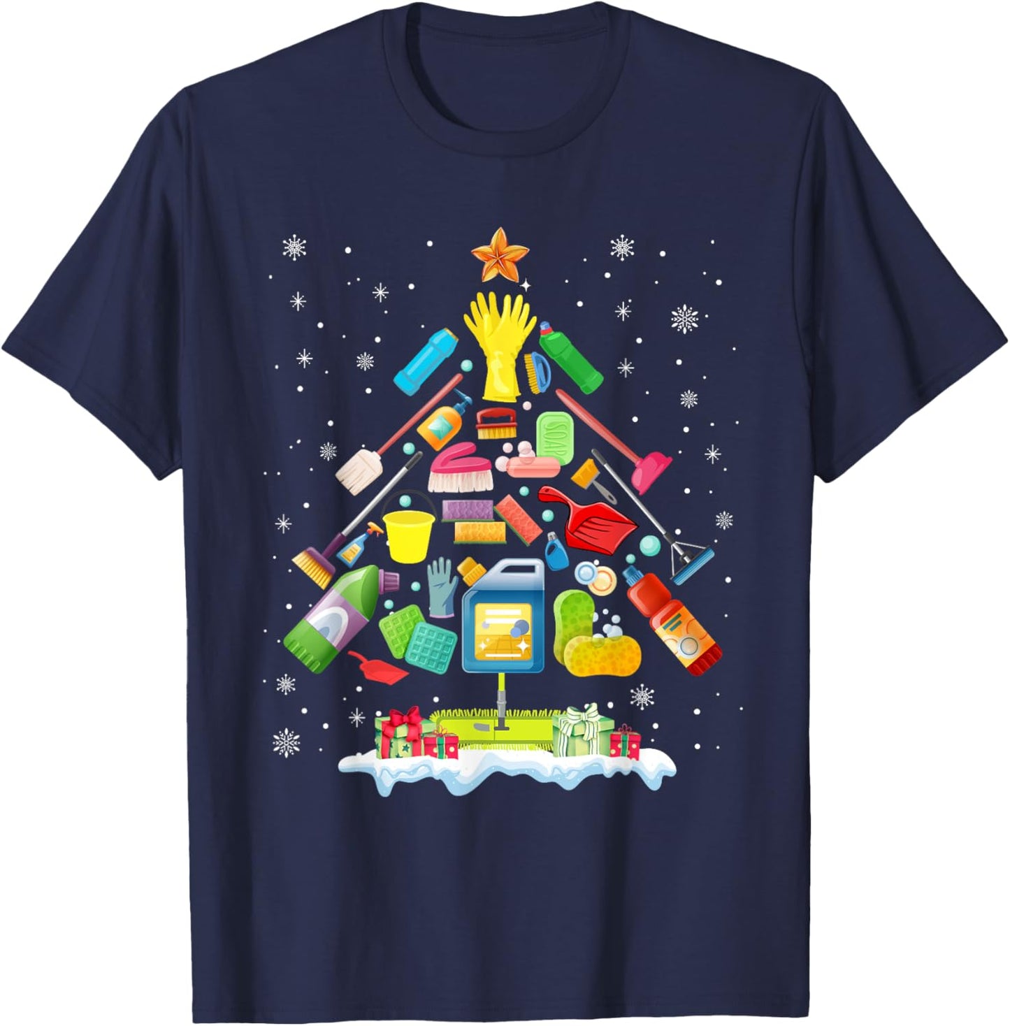 School Custodian Christmas Tree Xmas Funny Custodian Life T-Shirt - T-Shirt | Navy