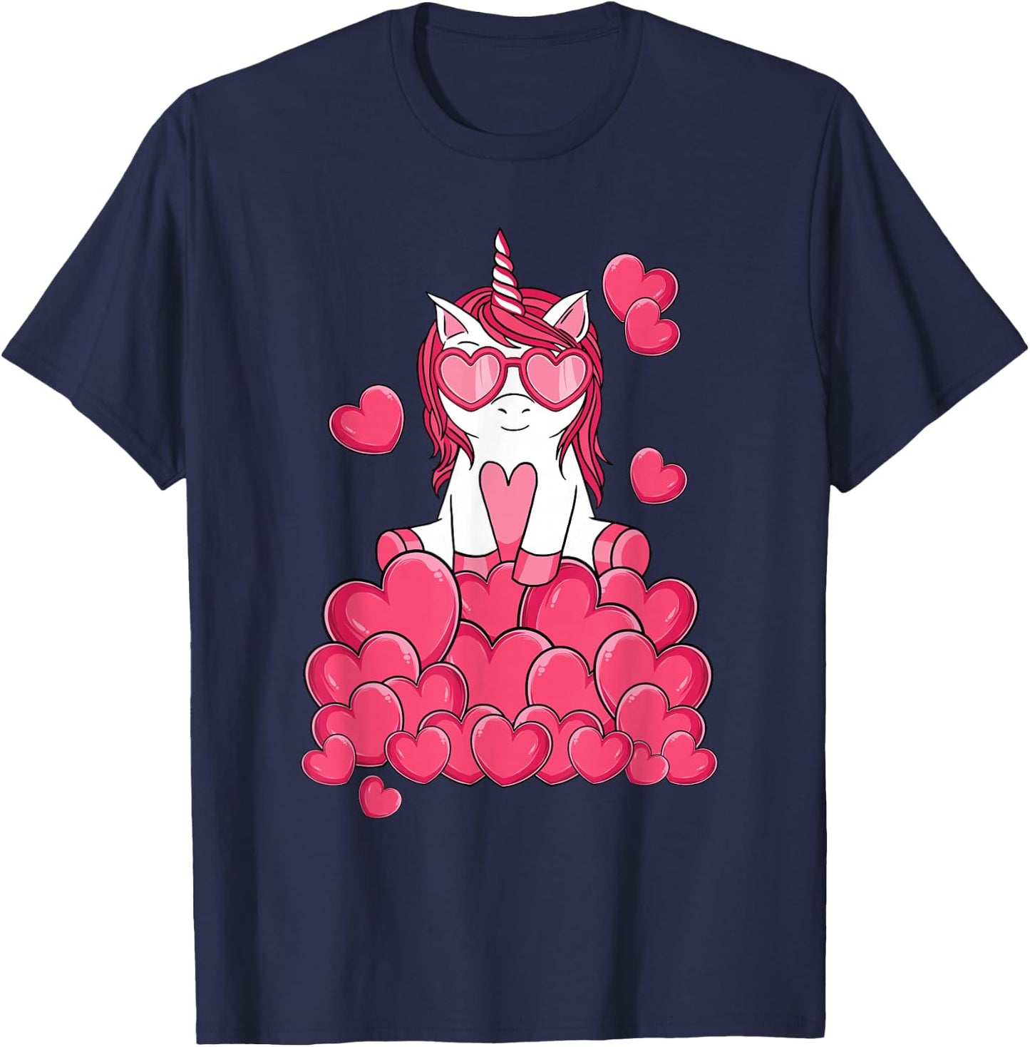 Cute Unicorn Lover Valentines Day Heart Girls Kids T-Shirt - T-Shirt | Navy