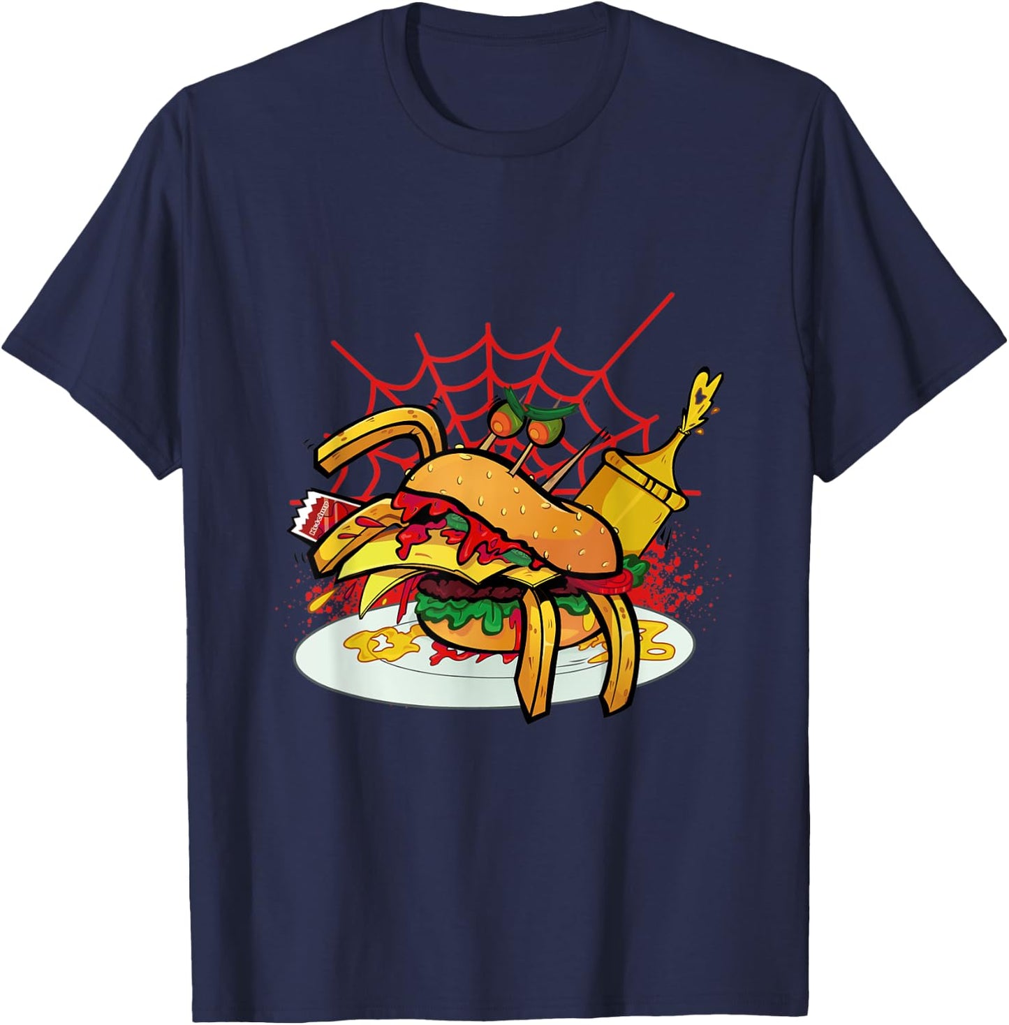 Monster Spider Cheese Burger Food Cheese Burger T-Shirt - T-Shirt | Navy